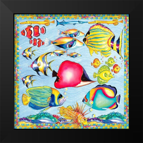 Fish Pattern Black Modern Wood Framed Art Print by Ormsby, Anne