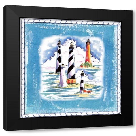 Beach-Front-Lighthouses Black Modern Wood Framed Art Print by Ormsby, Anne
