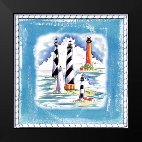 Beach-Front-Lighthouses Black Modern Wood Framed Art Print by Ormsby, Anne