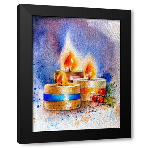 Candles Black Modern Wood Framed Art Print by Rudraksi, Ashwini