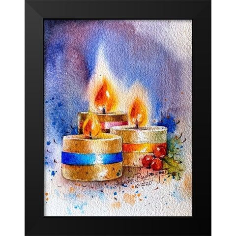 Candles Black Modern Wood Framed Art Print by Rudraksi, Ashwini