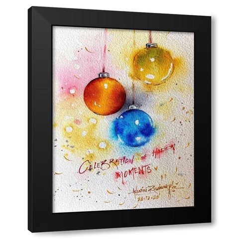 Christmas Bubbles Black Modern Wood Framed Art Print by Rudraksi, Ashwini