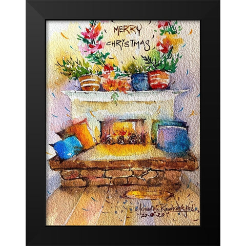 Christmas Fire Place Black Modern Wood Framed Art Print by Rudraksi, Ashwini