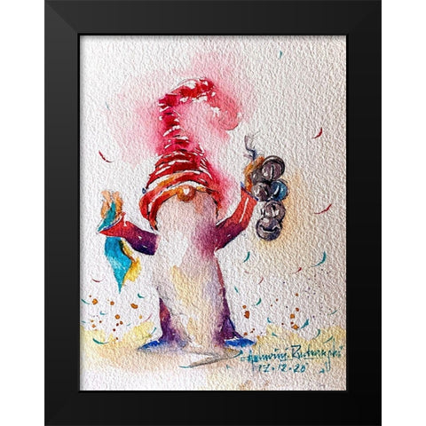 Gnome With Bells Black Modern Wood Framed Art Print by Rudraksi, Ashwini