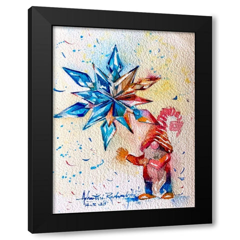 Gnome With Crystal Star Black Modern Wood Framed Art Print by Rudraksi, Ashwini