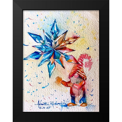 Gnome With Crystal Star Black Modern Wood Framed Art Print by Rudraksi, Ashwini