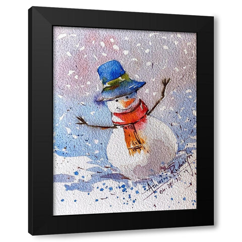 Snowman Black Modern Wood Framed Art Print by Rudraksi, Ashwini