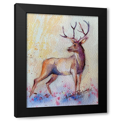 Reindeer Black Modern Wood Framed Art Print with Double Matting by Rudraksi, Ashwini