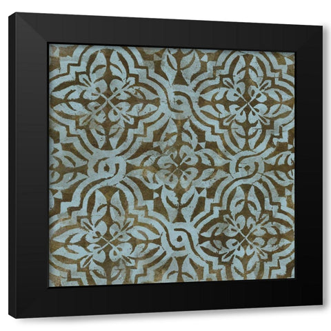 Blue Tile Dark 1 Black Modern Wood Framed Art Print with Double Matting by Saunders, Alonzo