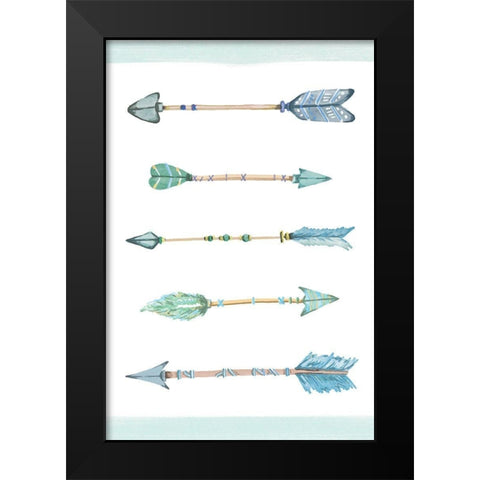 Boho Arrows Blue Black Modern Wood Framed Art Print by Vidal, Alicia