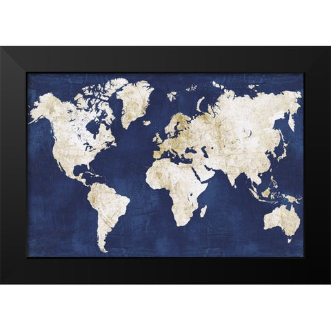 World Map NavyGold Black Modern Wood Framed Art Print by Vidal, Alicia