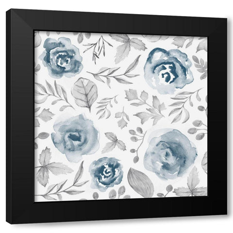 Blue Fade Foliage Black Modern Wood Framed Art Print by Vidal, Alicia