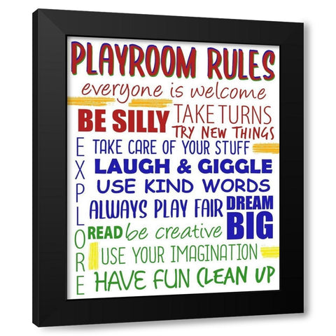 Playroom Rules Black Modern Wood Framed Art Print with Double Matting by Bailey, Ann