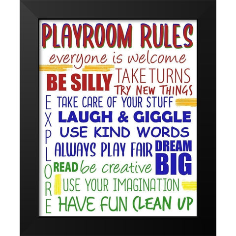 Playroom Rules Black Modern Wood Framed Art Print by Bailey, Ann