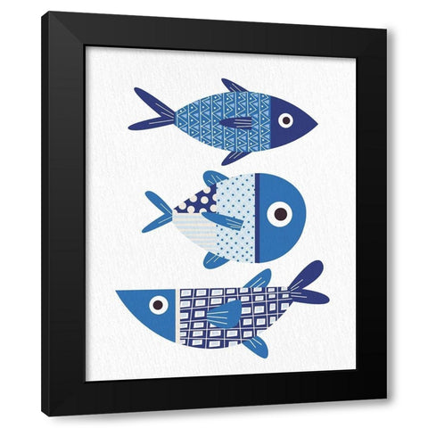 Blue Fish 1 Black Modern Wood Framed Art Print by Bailey, Ann