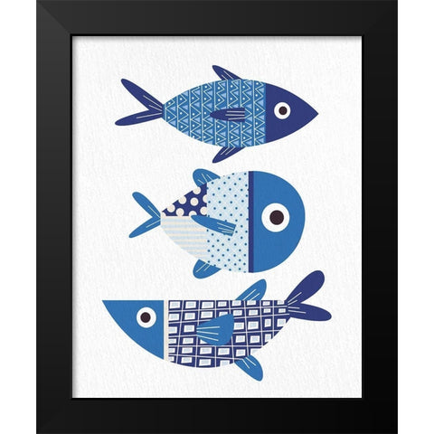 Blue Fish 1 Black Modern Wood Framed Art Print by Bailey, Ann