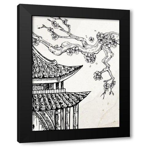 Pagoda Cherry Blossom 1 Black Modern Wood Framed Art Print with Double Matting by Bailey, Ann