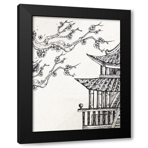 Pagoda Cherry Blossom 2 Black Modern Wood Framed Art Print by Bailey, Ann