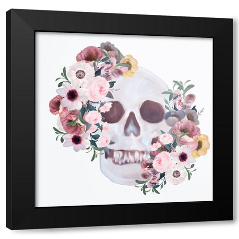 Flower Garden Skull Black Modern Wood Framed Art Print by Bailey, Ann