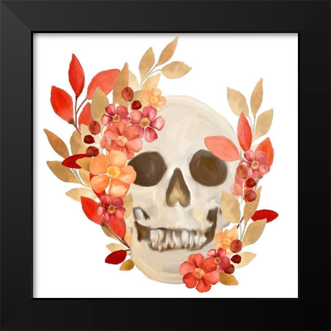 Fall Floral Skull Black Modern Wood Framed Art Print by Bailey, Ann