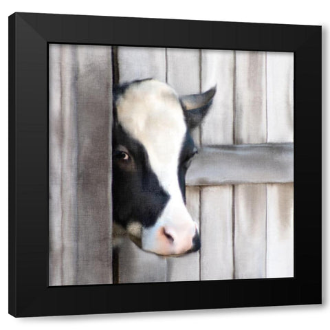Peeking Cow Black Modern Wood Framed Art Print with Double Matting by Bailey, Ann