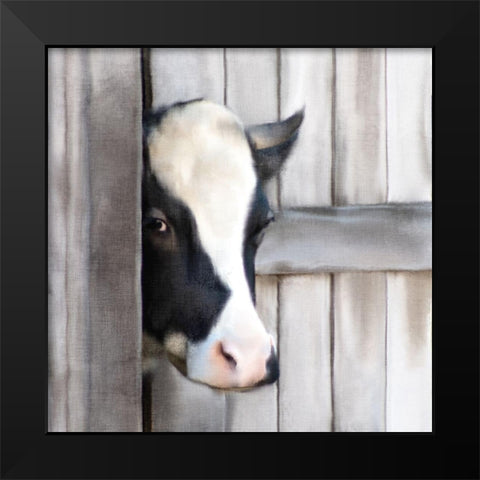 Peeking Cow Black Modern Wood Framed Art Print by Bailey, Ann