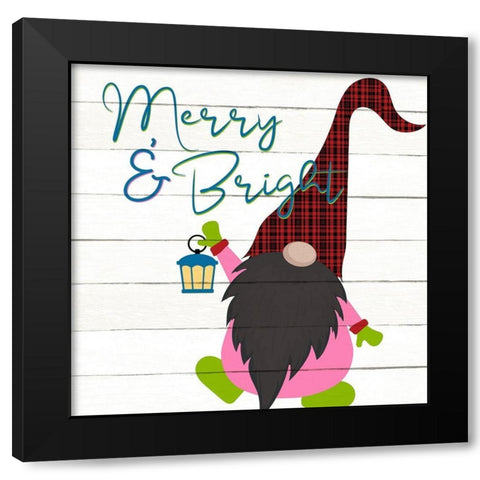 Merry and Bright Gnome Black Modern Wood Framed Art Print with Double Matting by Bailey, Ann