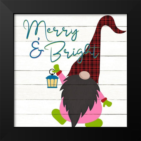 Merry and Bright Gnome Black Modern Wood Framed Art Print by Bailey, Ann