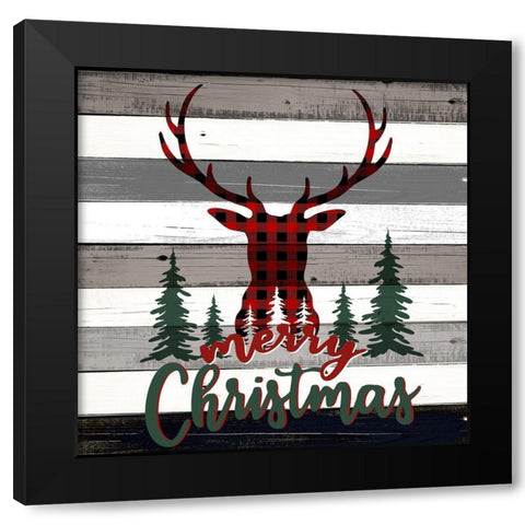 Merry Christmas Antlers Black Modern Wood Framed Art Print with Double Matting by Bailey, Ann