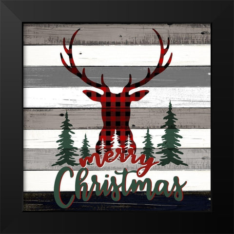 Merry Christmas Antlers Black Modern Wood Framed Art Print by Bailey, Ann