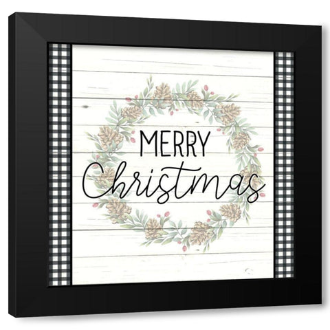 Merry Christmas Plaid Black Modern Wood Framed Art Print with Double Matting by Bailey, Ann