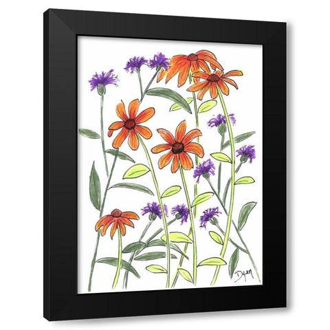 Orange Corn Flower Black Modern Wood Framed Art Print by Dyer, Beverly