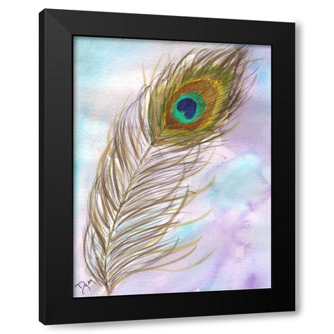 Peacock Feather 1 Black Modern Wood Framed Art Print with Double Matting by Dyer, Beverly