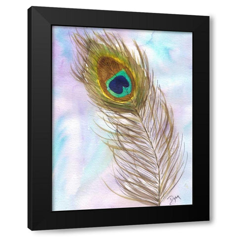 Peacocl Feather 2 Black Modern Wood Framed Art Print with Double Matting by Dyer, Beverly