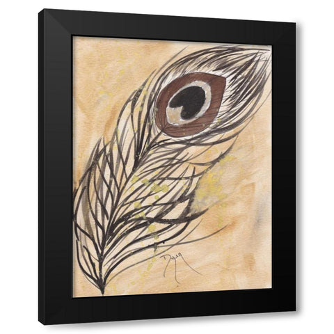 Peacock Feather Black Modern Wood Framed Art Print with Double Matting by Dyer, Beverly