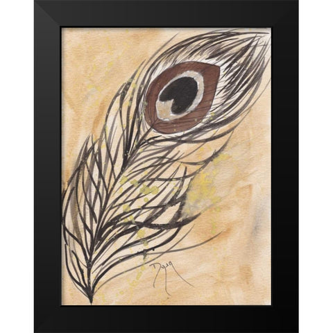 Peacock Feather Black Modern Wood Framed Art Print by Dyer, Beverly