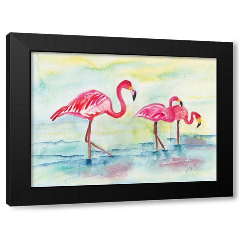 Sunset Flamingoes I Black Modern Wood Framed Art Print by Dyer, Beverly