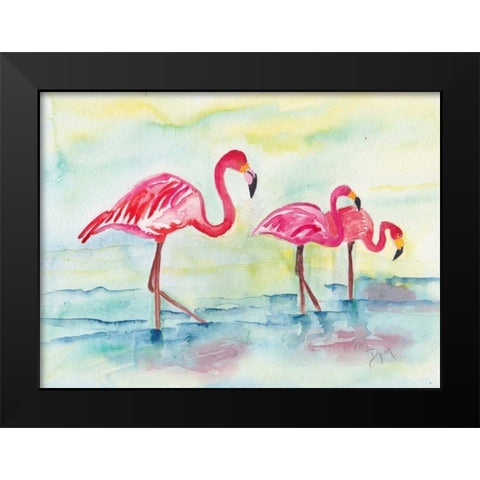 Sunset Flamingoes I Black Modern Wood Framed Art Print by Dyer, Beverly