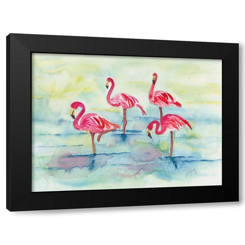 Sunset Flamingoes II Black Modern Wood Framed Art Print with Double Matting by Dyer, Beverly