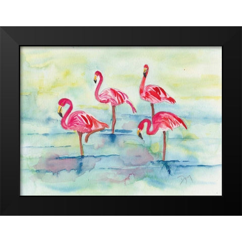 Sunset Flamingoes II Black Modern Wood Framed Art Print by Dyer, Beverly