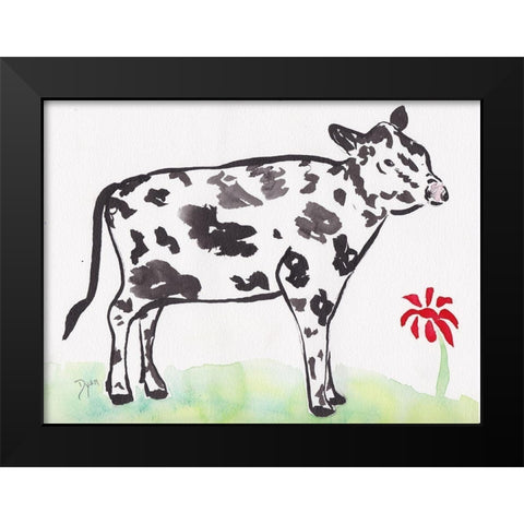 Farmhouse Cow Black Modern Wood Framed Art Print by Dyer, Beverly
