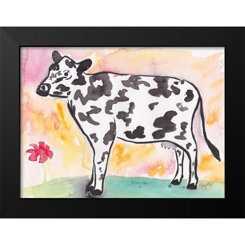 Farmhouse Cow in color Black Modern Wood Framed Art Print by Dyer, Beverly