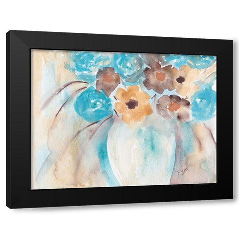 Teal Brown Garden Bouquet Black Modern Wood Framed Art Print by Dyer, Beverly