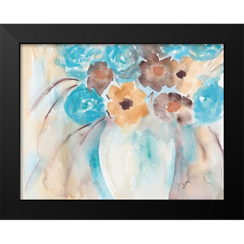 Teal Brown Garden Bouquet Black Modern Wood Framed Art Print by Dyer, Beverly