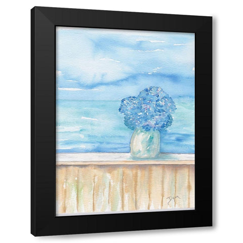 Coastal Hydrangea Ocean View Black Modern Wood Framed Art Print by Dyer, Beverly