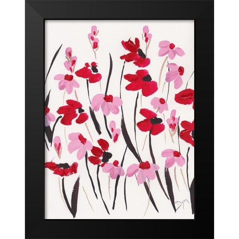 Pink and Red Field I Black Modern Wood Framed Art Print by Dyer, Beverly