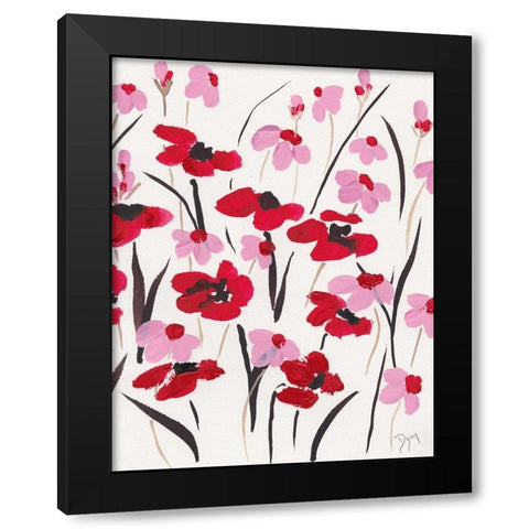 Pink and Red Field II Black Modern Wood Framed Art Print by Dyer, Beverly
