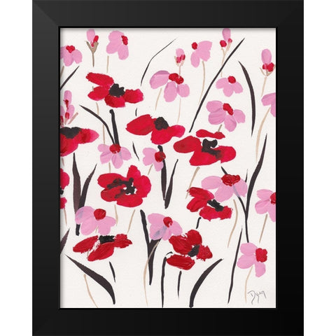 Pink and Red Field II Black Modern Wood Framed Art Print by Dyer, Beverly