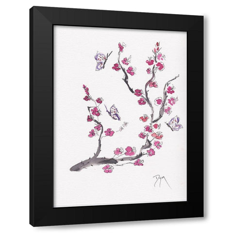 Plum Blossom with Butterflies Black Modern Wood Framed Art Print by Dyer, Beverly