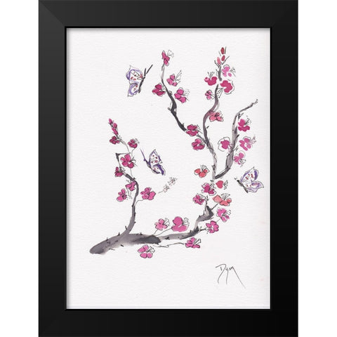 Plum Blossom with Butterflies Black Modern Wood Framed Art Print by Dyer, Beverly